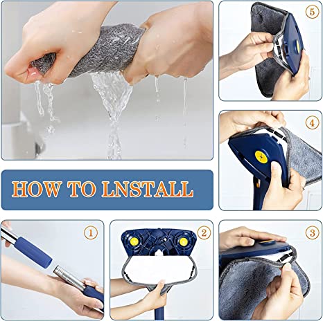 360° Rotatable Adjustable Triangle Mop with Stainless Steel Long Handle